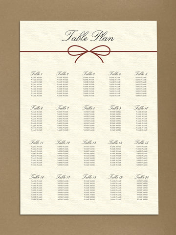 WD12 - Personalised Wedding Bow Table Plan