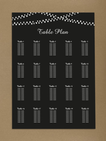 WD10 - Personalised Wedding Black Bunting Table Plan