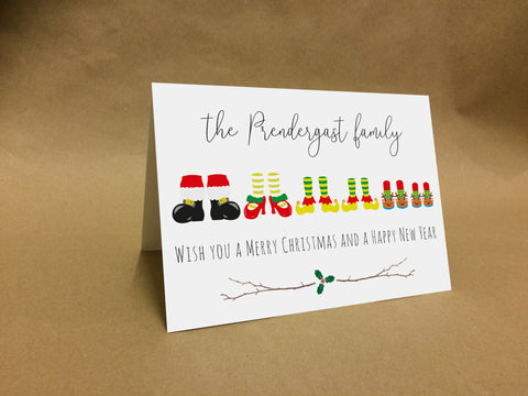 Christmas Cards Personalised with Santa, Mother Clause, Elf Shoes to match your Family