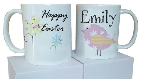 EA11 - Personalised Easter Flowers and Chick Mug & White Box