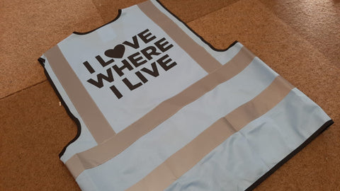 I Love Where I Live Hi Vis Vest, can be branded or printed