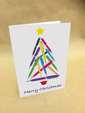 Christmas Cards for Business with Tree made from pens with Company name & logo