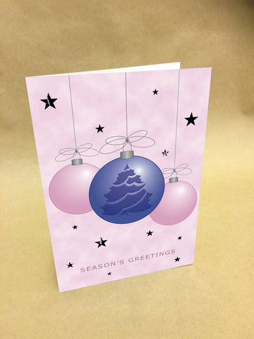 Christmas Cards for Business with logo, personal message within 3 hanging baubles