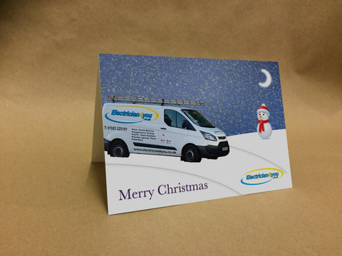 Christmas Cards for Business with Your Company Van or Lorry Design with Snowman