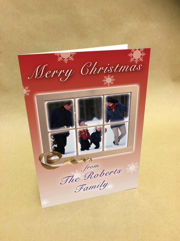 Christmas Cards for Business & Home, looking through the snowy window to your photo